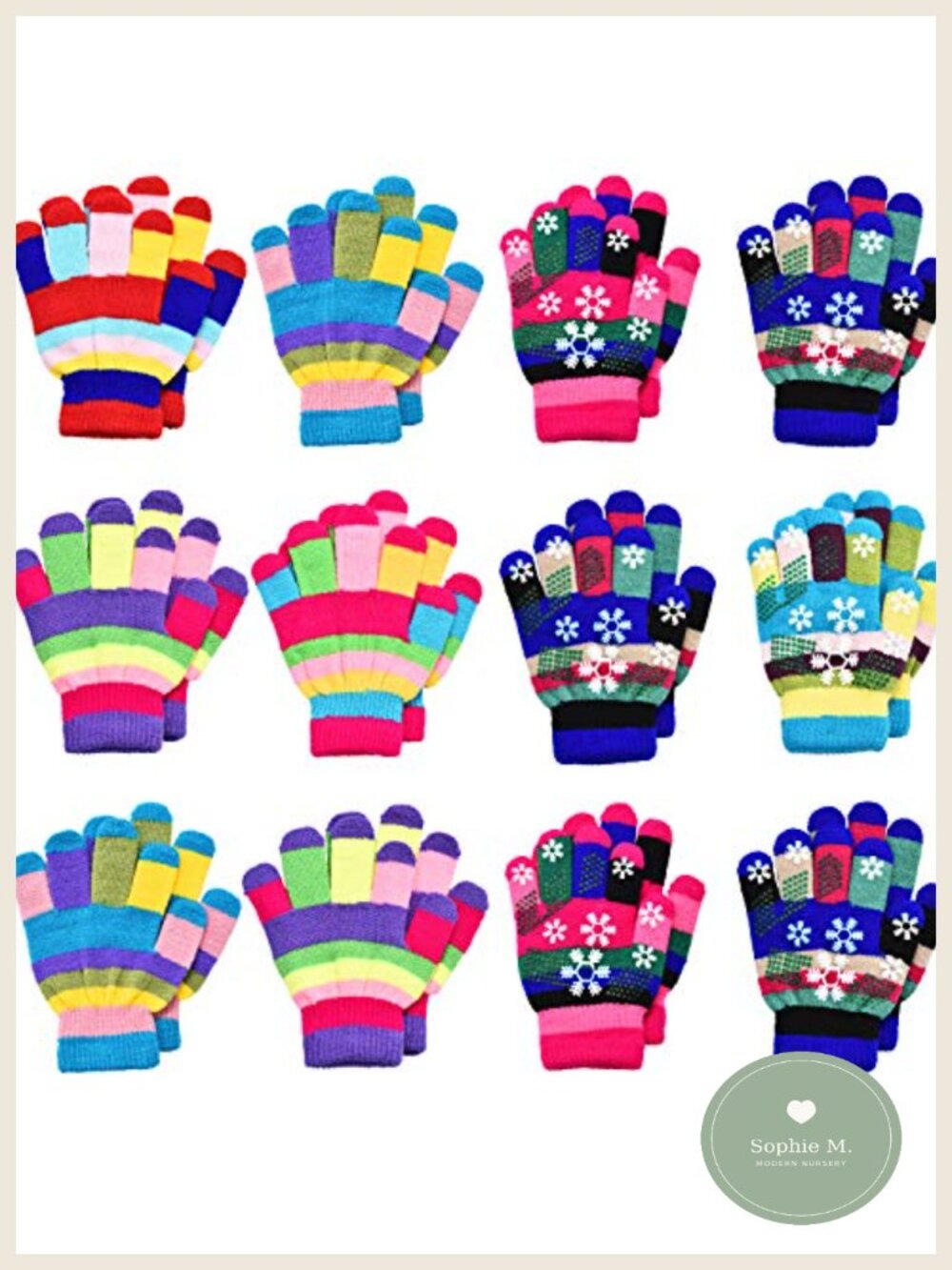 Kids Winter Knitted Full Finger Stretch Gloves 12 Pairs